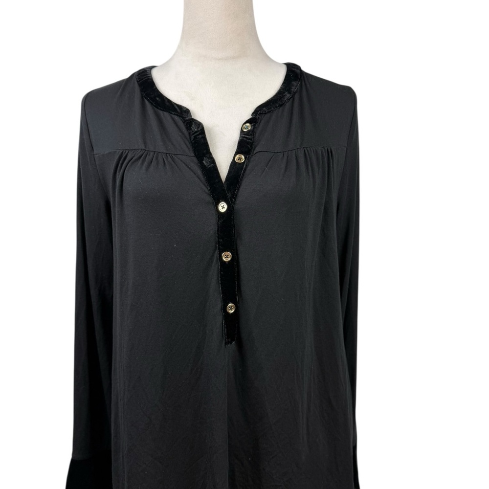 Boden Nadien Elegant Black Velvet trim button Blouse - Picture 2 of 9